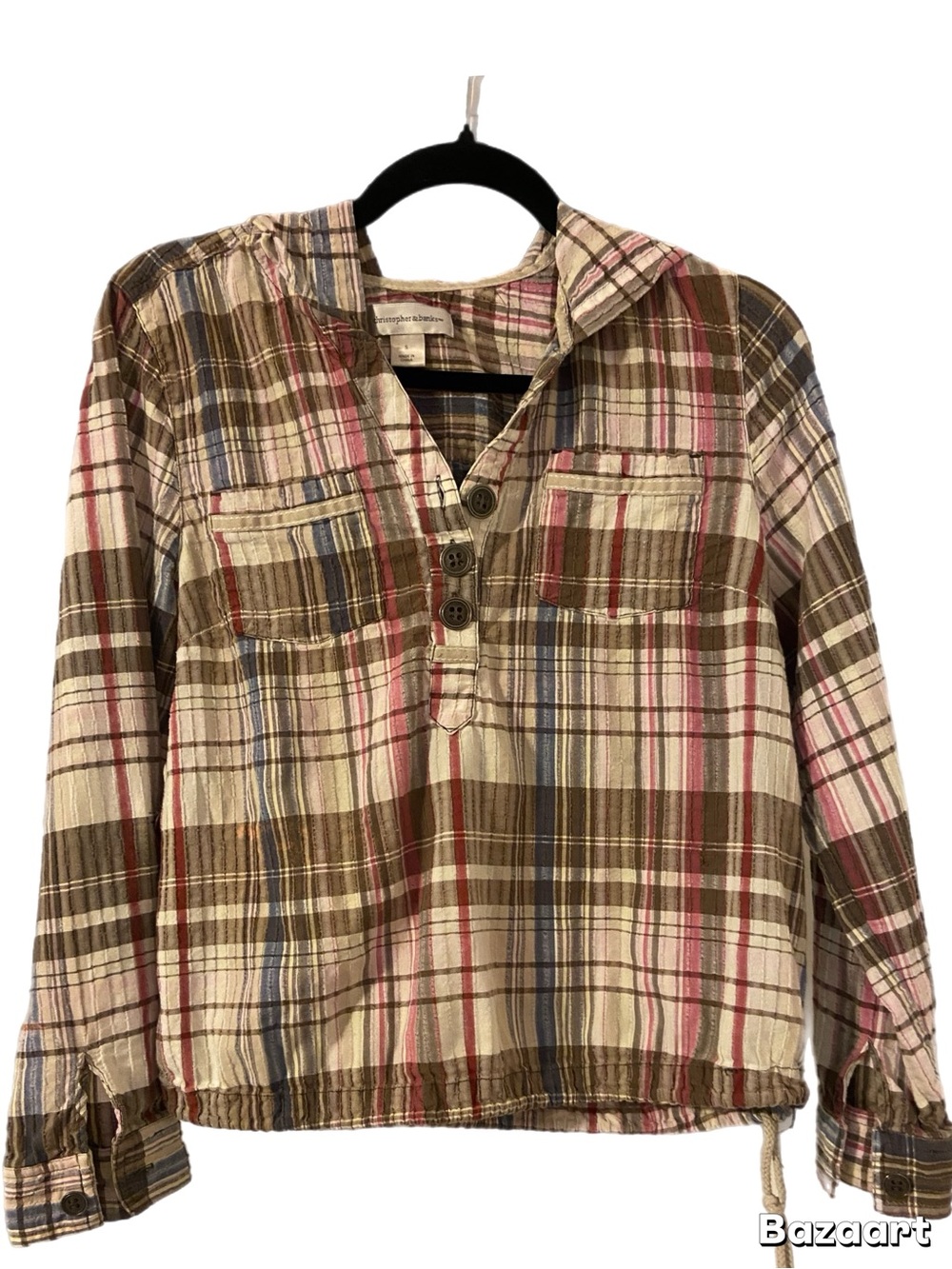 Christopher & Banks Plaid Button-Front Shirt - Brown, Cream & Pink